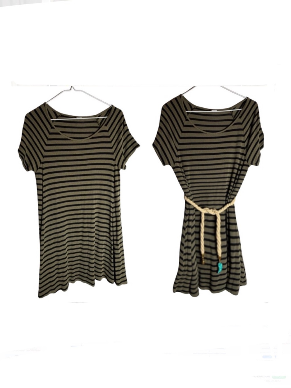 Old Navy Women’s M Olive Green Black Striped Swing T-Shirt Dress